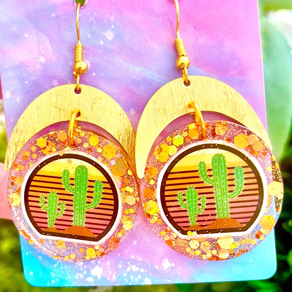 Acrylic Cactus Dangle Earrings
